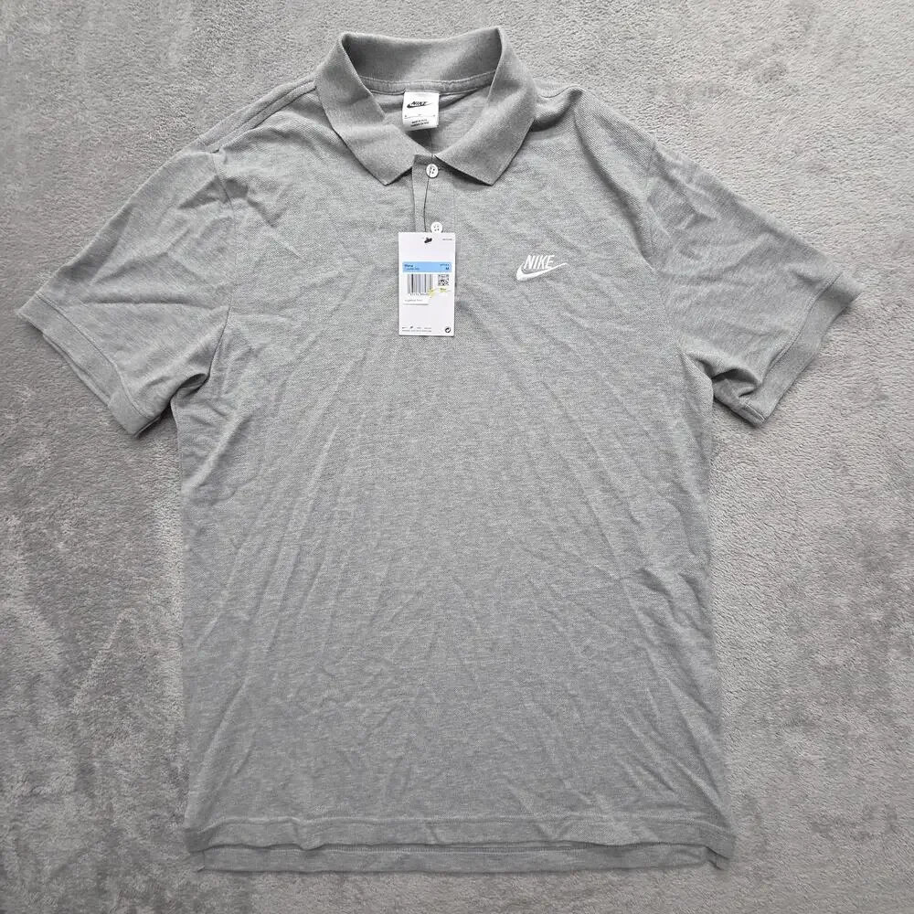 Nike Polo Shirt Mens M Gray 100% Cotton Collared Short Sleeve Logo Embroidered